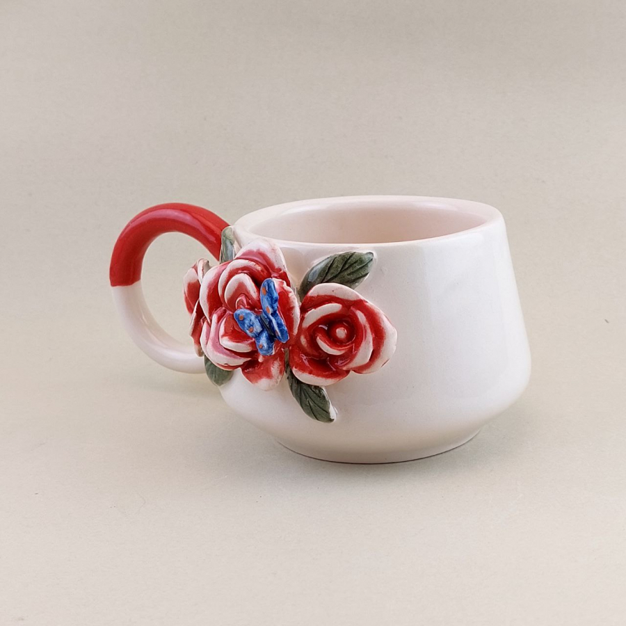 Ceramic Mug & Plate Handmade Pottery , Minimal Stoneware Ceramic Coffee Mug , Pottery Tea Coffee Wine Cup, Cappuccino cup, Latte Mug, Rose 
