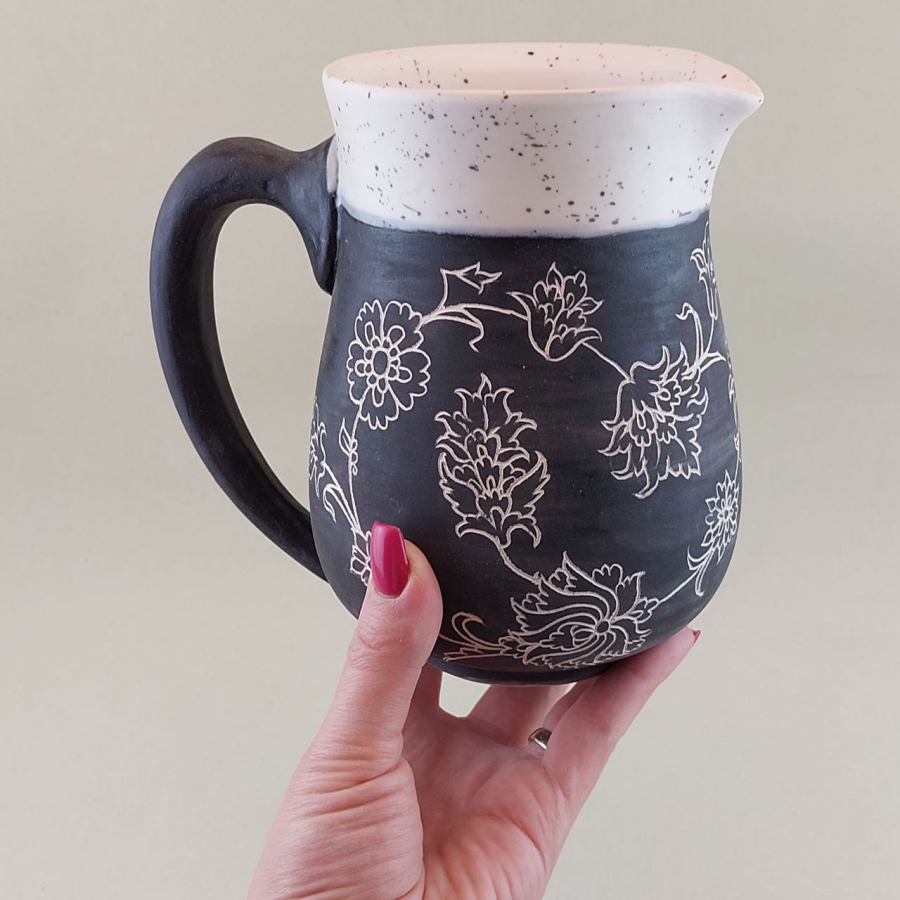 Pottery mug & Pitcher, Black Drinking glass, Coffee mug, Handmade ceramic mug,Hand painting mug, Pottery handmade mug, Housewarming gift