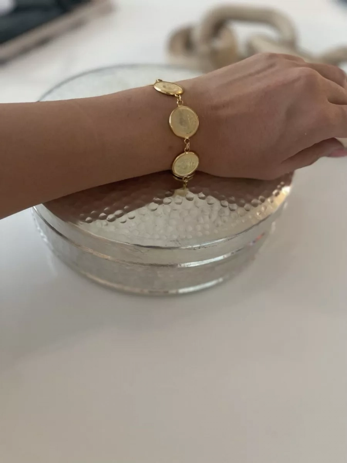 full small  brass with gold plate  coins bracelet with gold color coin