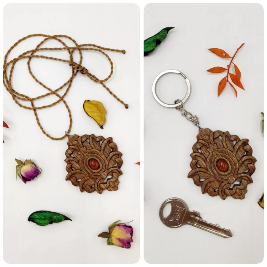 Wooden pendant, necklace,  key chain,wwoden,flower,persian keychain, wood, gift