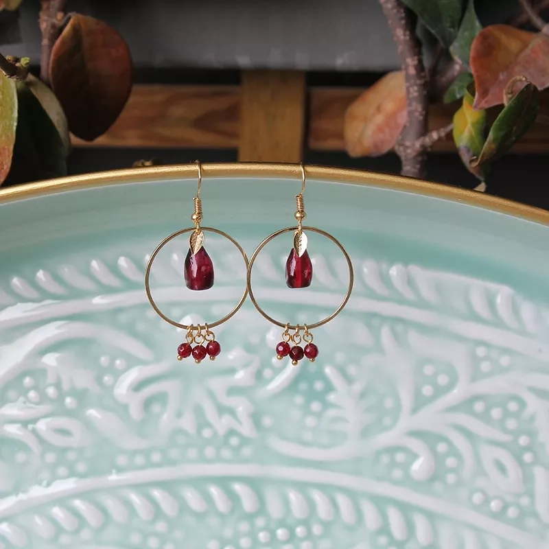 Minimalist Pomegranate Earrings , Yalda earrings, Pomegranate seeds earrings