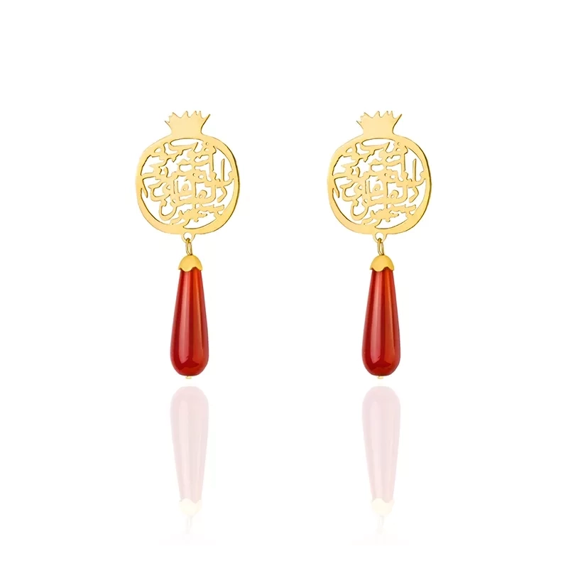 Pomegranate shape earrings with pear shape red agate stone