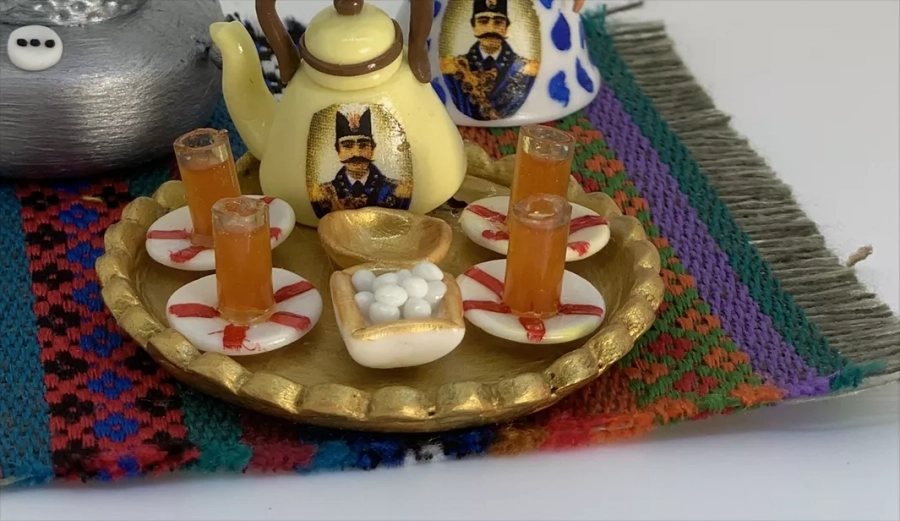 Handmade Persian House Tea And Hookah Set And Kilim Miniature Objects