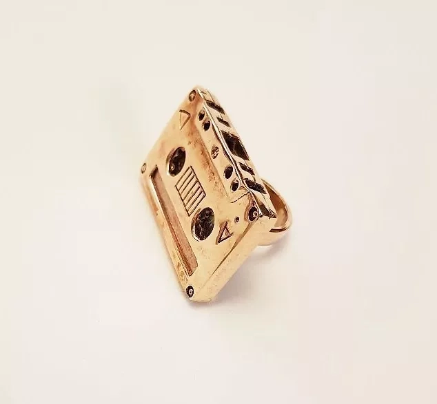 Handmade bronze Cassette Tape ring