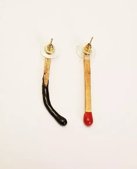 Bronze Matchstick Earrings Red