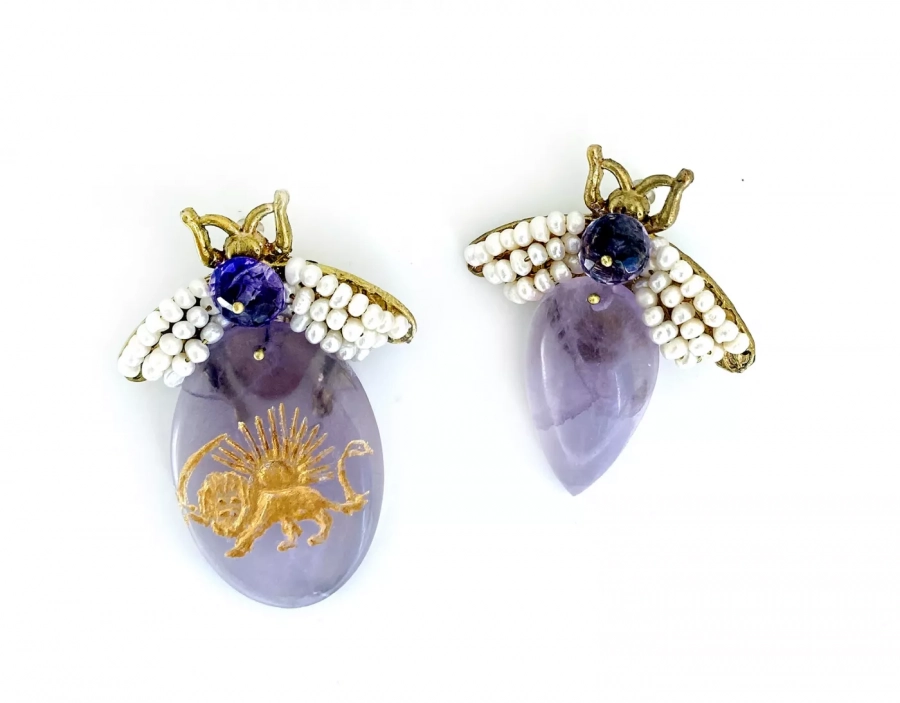 Bee Earrings With Crystals And Pearls