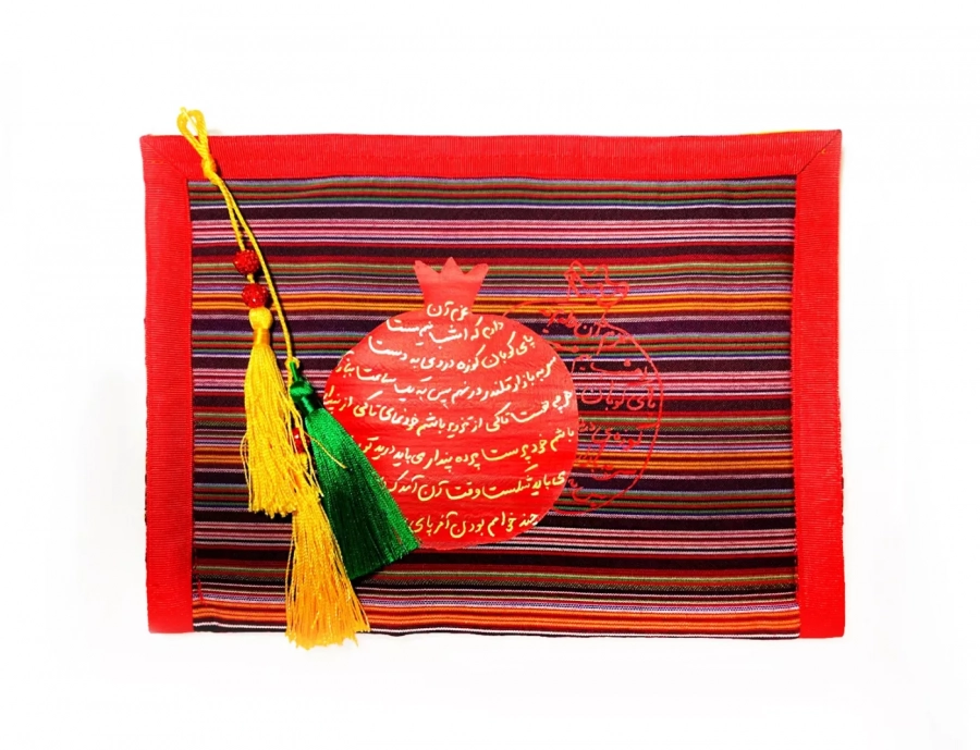 Pomegranate Calligraphy and long fabric Yalda Night handmade Red Clutch