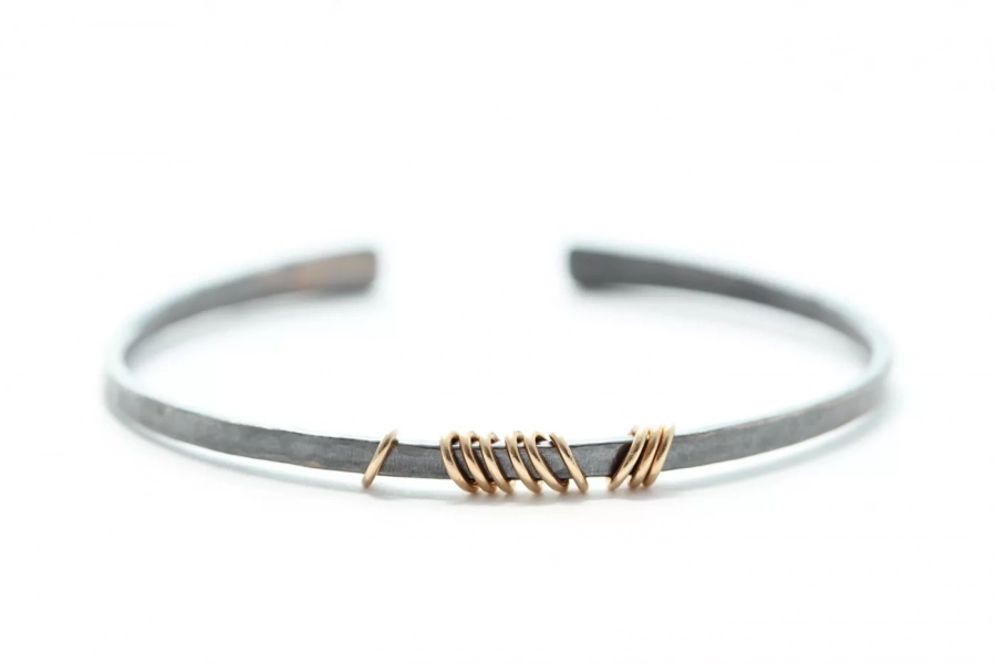 Sterling Silver Bracelet With 14k Gold Rings