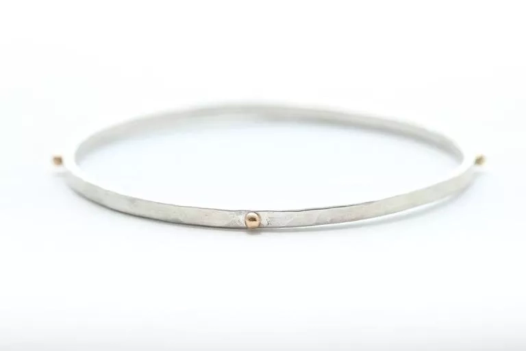Sterling Silver Bangle With Four 14k Gold Balls
