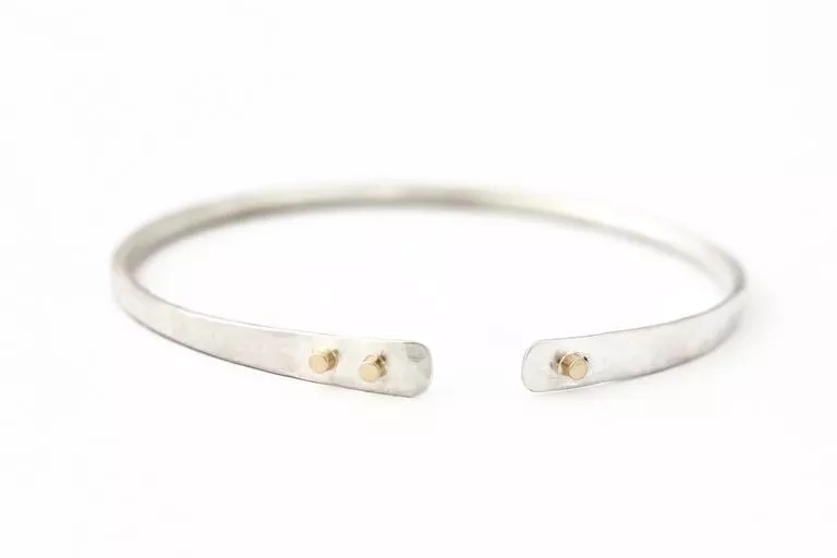 Hammered Sterling Silver Bracelet With Three 14k Goldies