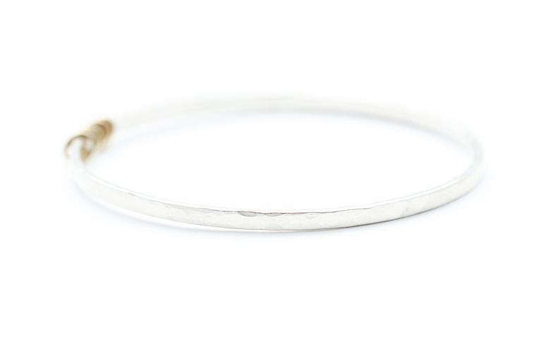 Thin Sterling Silver Bangle Bracelet With 14k Yellow Gold Rings
