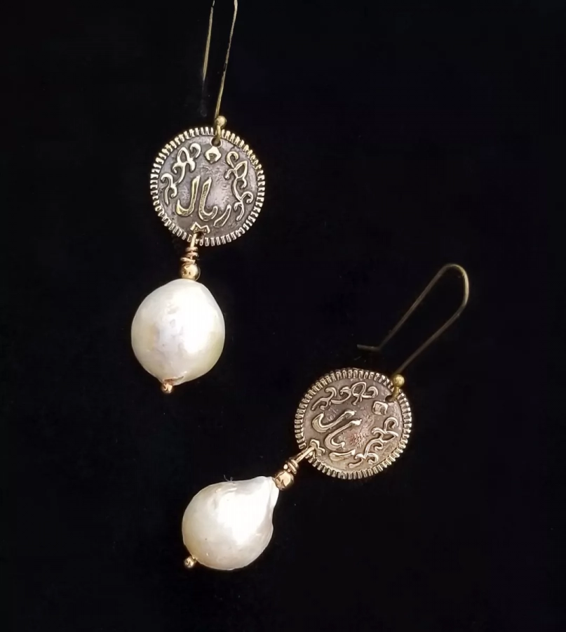 Baroque Pearls And Imitation Persian Coin Earrings 