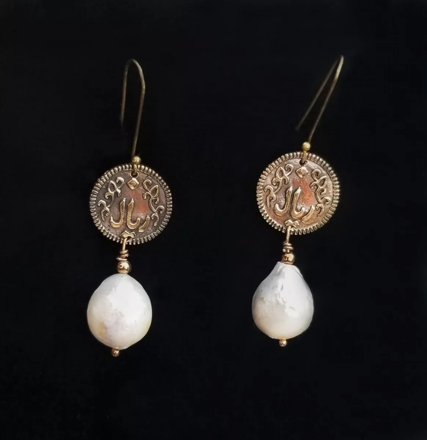 Baroque Pearls And Imitation Persian Coin Earrings 