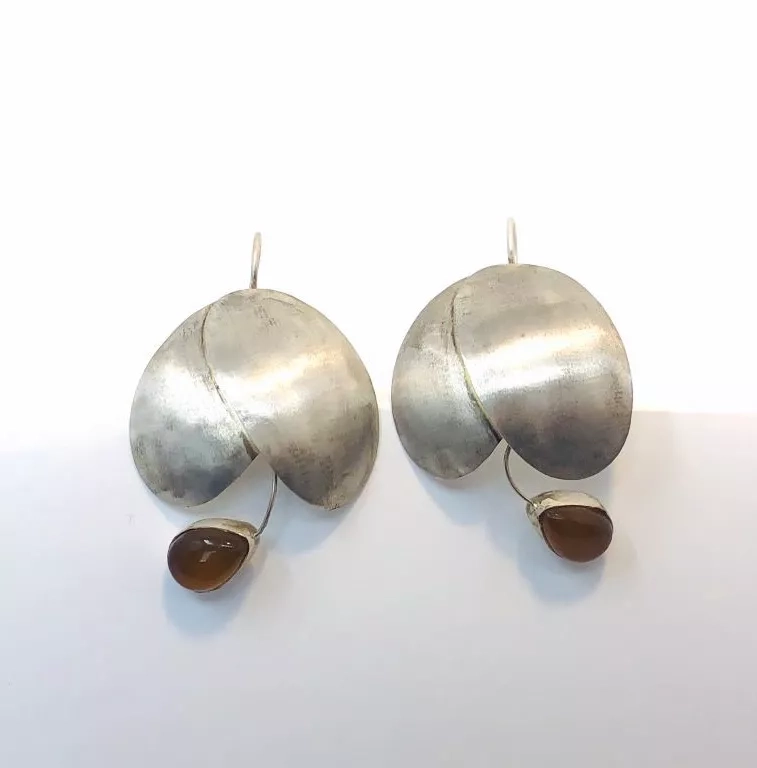 Silver Mango Pear Shape Chalcedony Dangling Earrings
