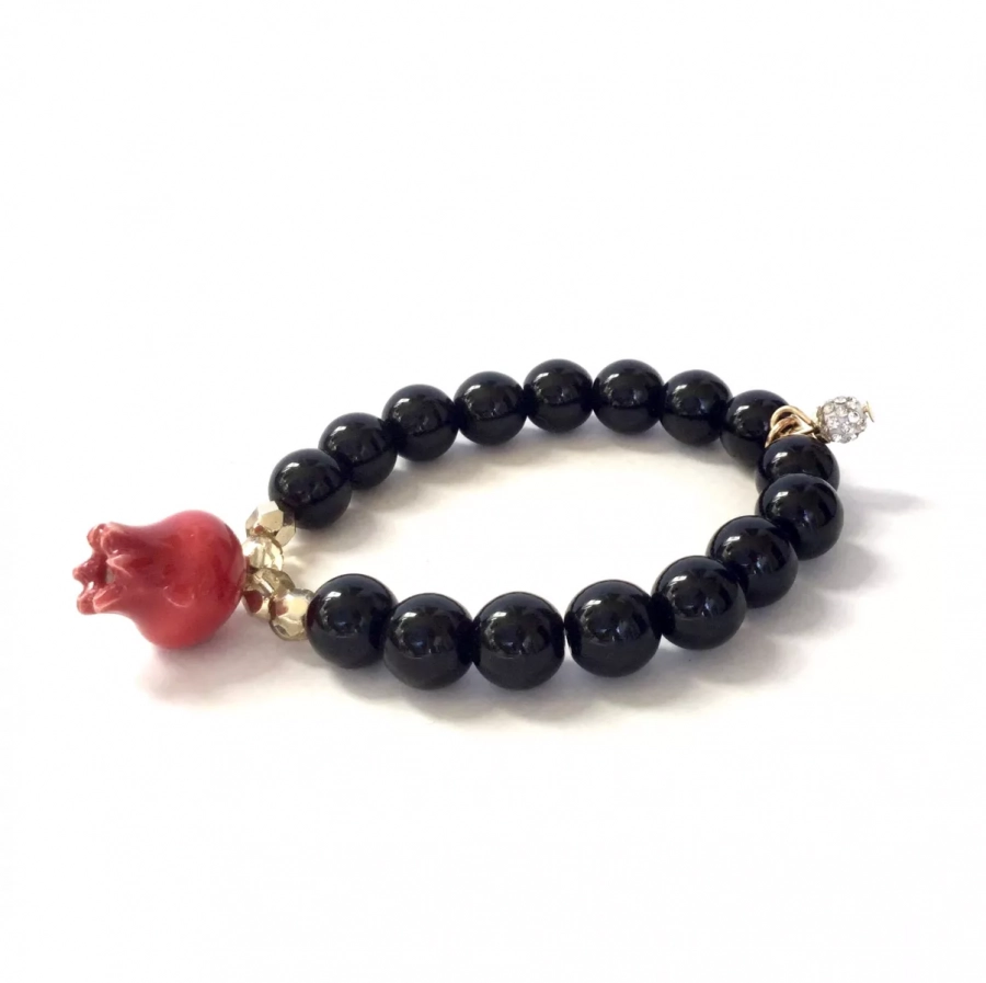 Ceramic pomegranate bracelet with black beads