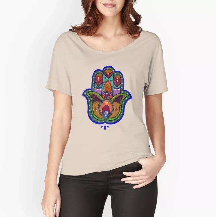 Persian Illustration Hamsa Patterned Illustration Girl T-shirt In 3 Colors