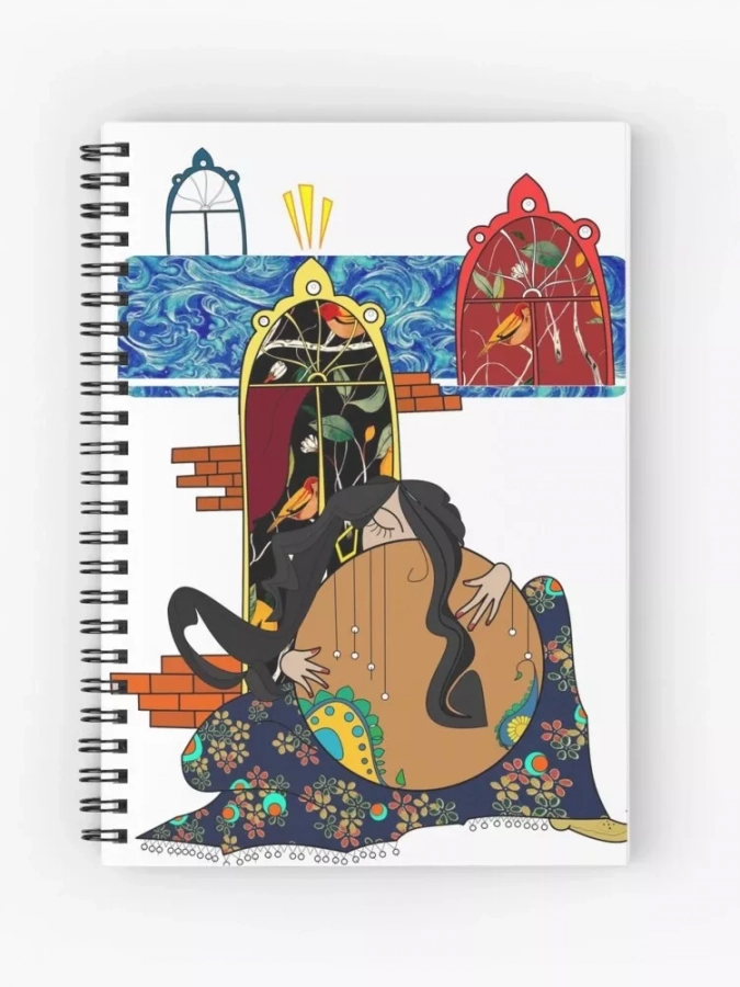 Persian Woman Playing Daf Patterned Notebook