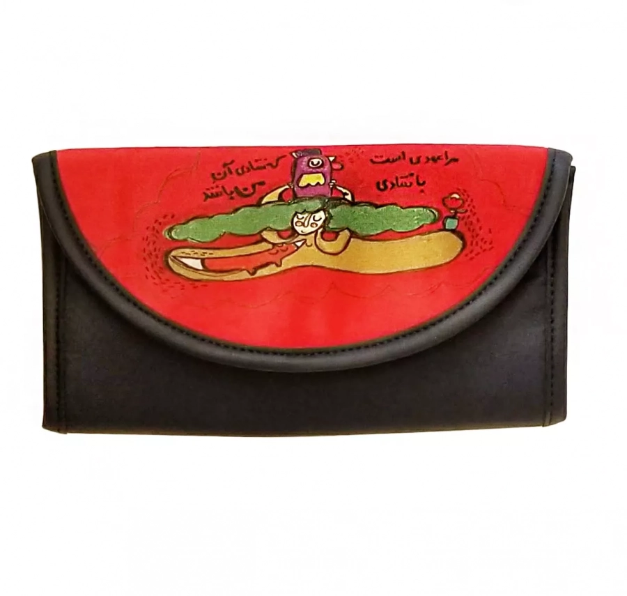 Red and dark brown Persian clutch wallet