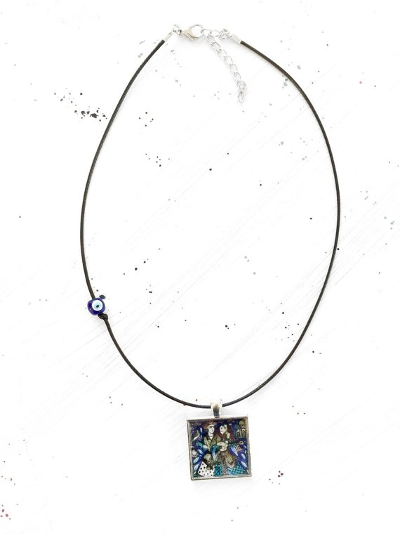 Leili Majnoon Square Necklace With Persian Tile Pattern - Traditional - Lovers