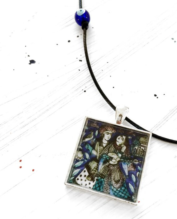 Leili Majnoon Square Necklace With Persian Tile Pattern - Traditional - Lovers