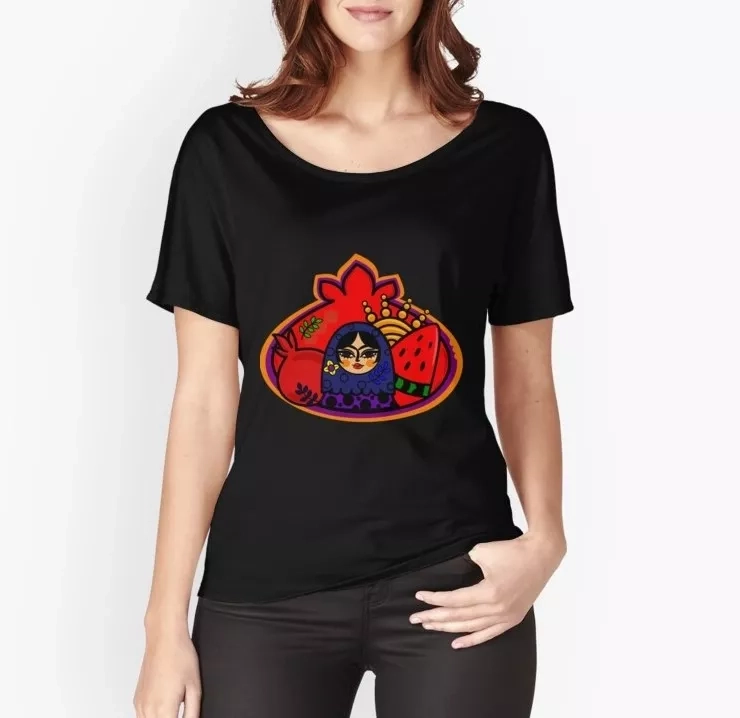 Persian Illustration Yalda Khanoom Patterned Illustration Medium Sleeve Girl T-shirt In 3 Colors