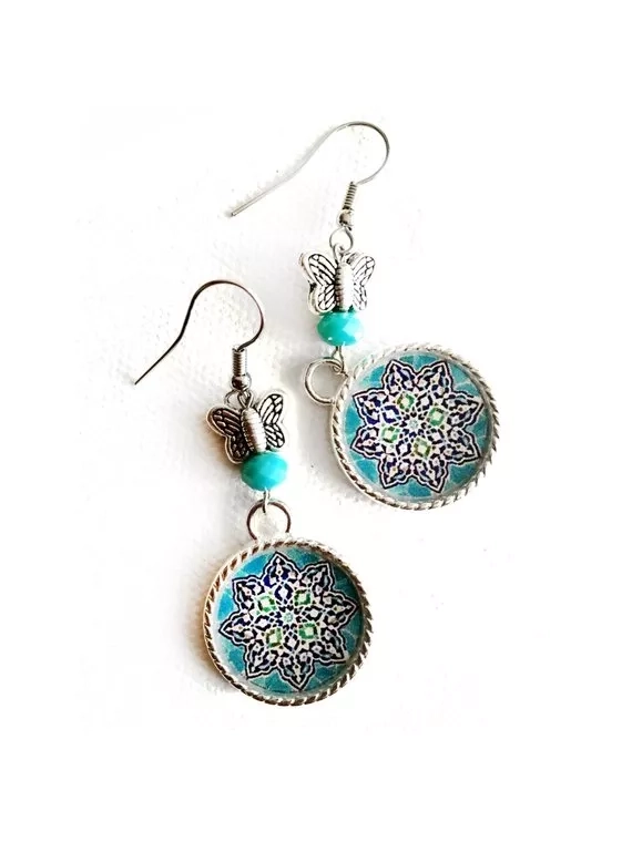 SOHA Blue vintage tile design Earrings with oriental look - Persian jewelry- butterfly