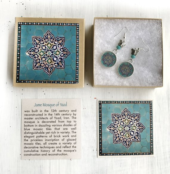 SOHA Blue vintage tile design Earrings with oriental look - Persian jewelry- butterfly