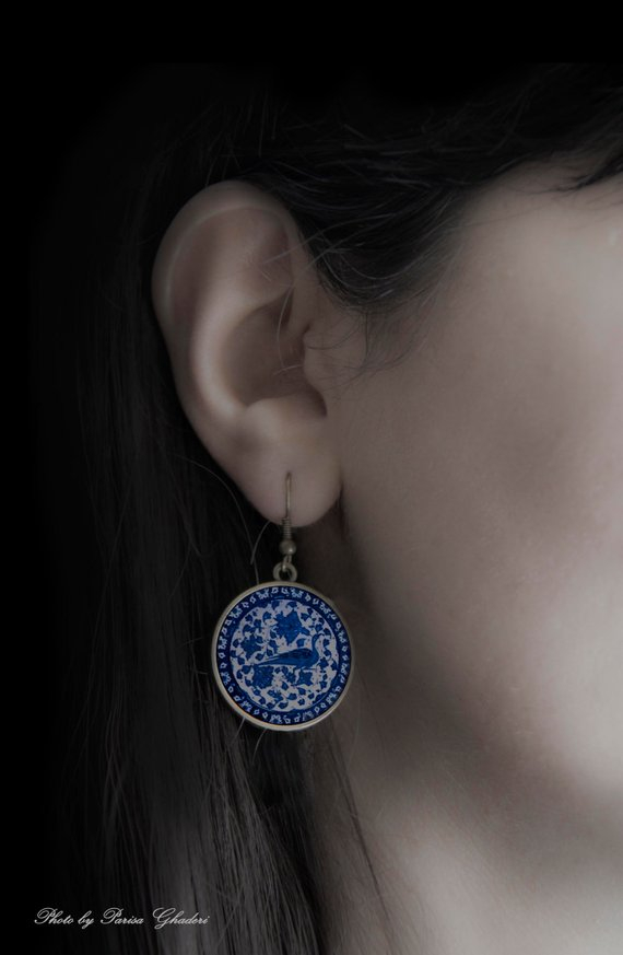 PARISA earrings, non-matching with Persian pattern - Persian tile design Earrings - Persian jewelry- Oriental - asymmetric
