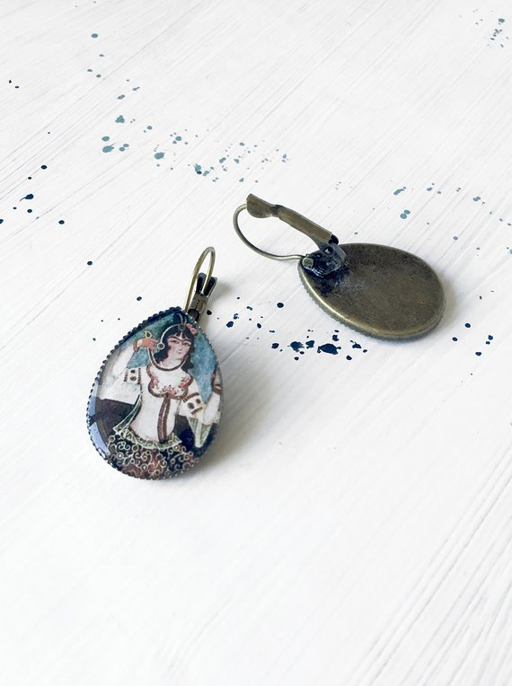 PARISIMA tear drop miniature persian tile design old painting earrings