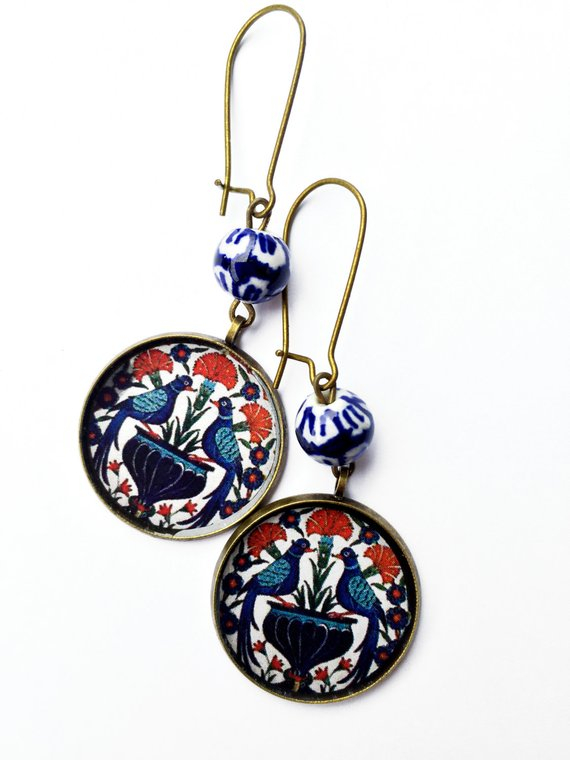 CHIKA Middle Eastern Ottoman design Earrings - Seljuk - red and blue - turkish