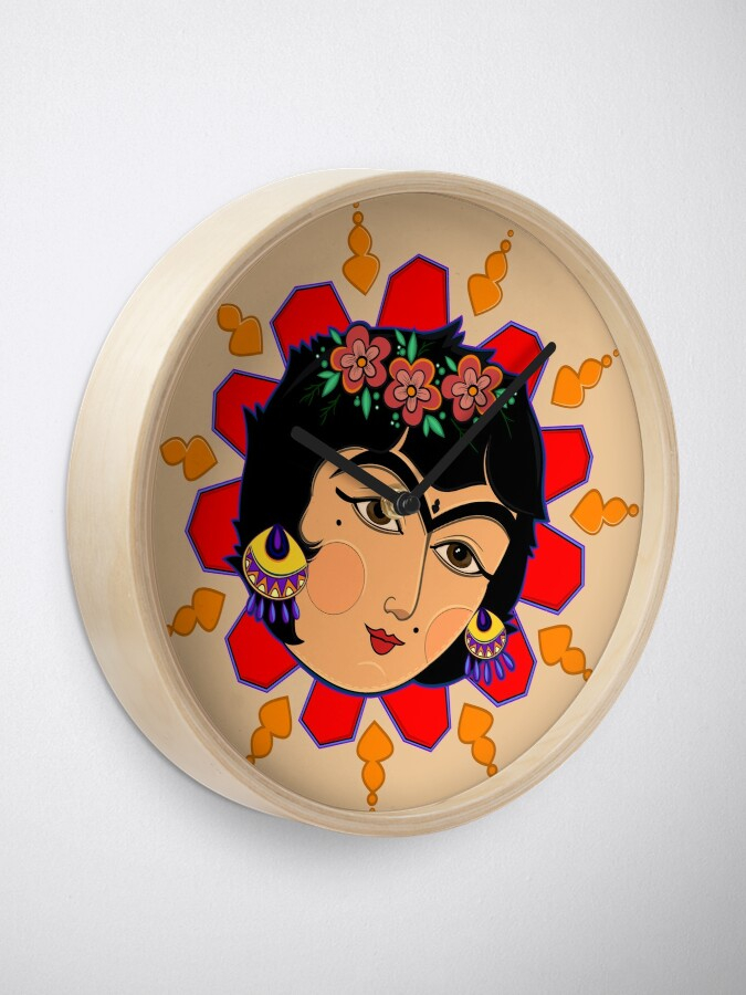 Persian Khorshid Khatoon Illustration Patterned Clock In 3 Frame Colors