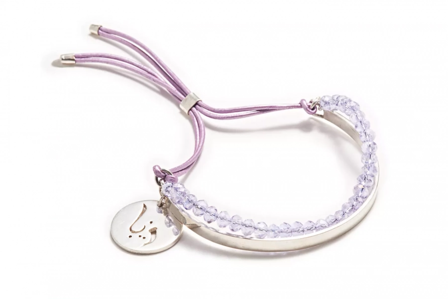 Beautiful Persian Calligraphy Bracelet Purple Beads Leather