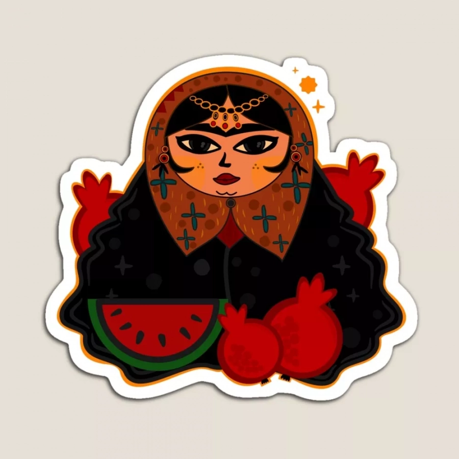 Persian Illustration Khanoom Kuchik Pomegranate Sticker