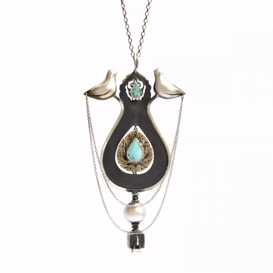 Handmade Silver  pendant From Safavid Neyshabour Turquoise Stone 
