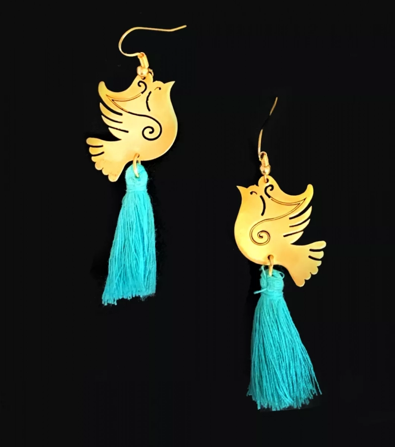 Bird Earrings With Brass And Tassel 