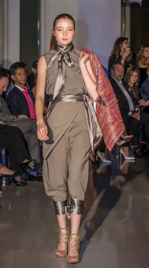 Silk top and silk baggy pants ensemble 