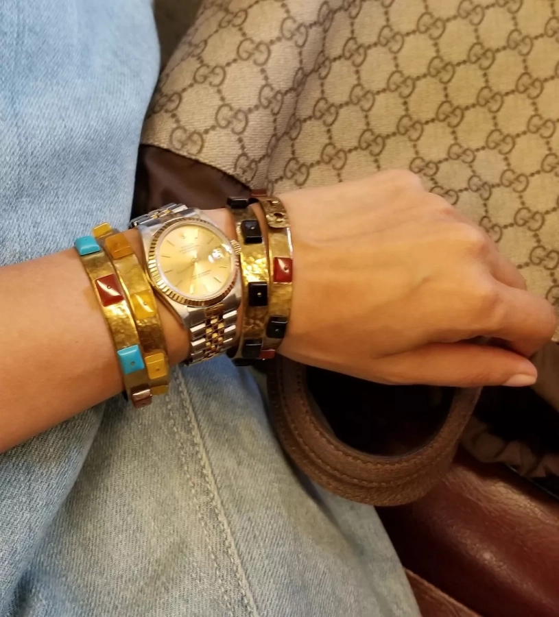 Handcrafted brass bracelet and carnelians