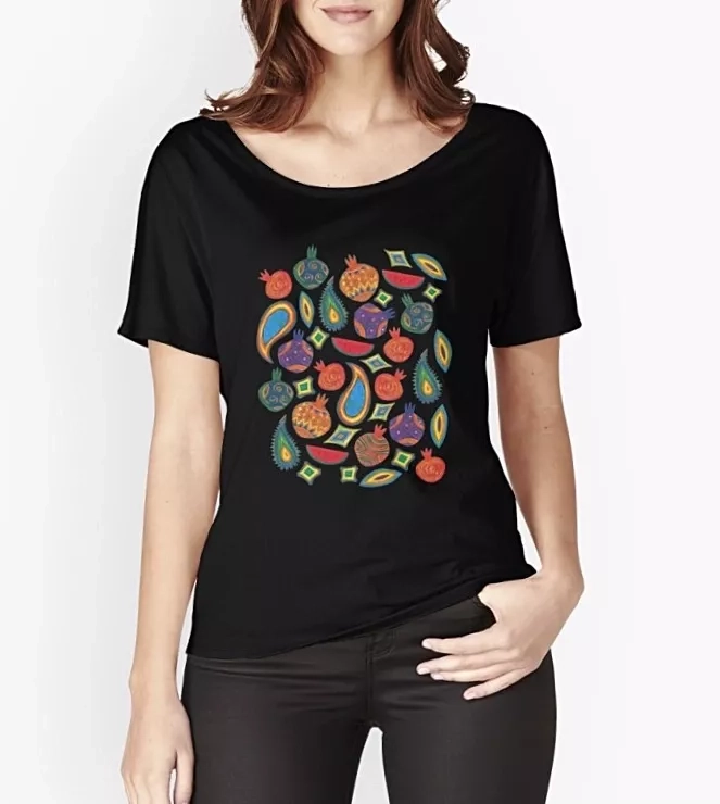 Persian Illustration Fun Pomegranate Yalda Black T-shirt