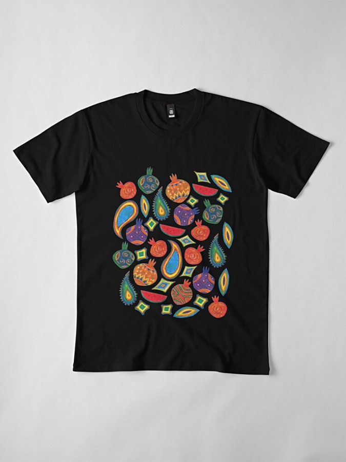 Persian Illustration Fun Pomegranate Yalda Black T-shirt