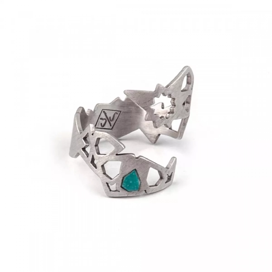 Hand crafted luxury statement eslimi inspired silver ring with turquoise
