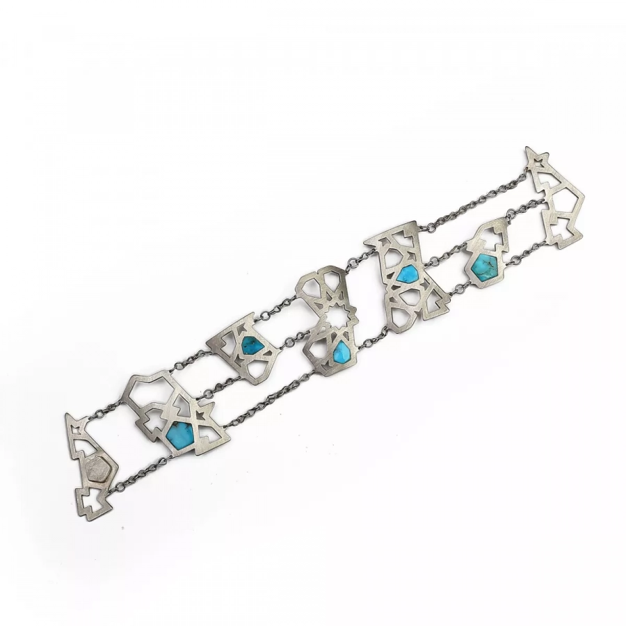 Hand Crafted Luxury Statement Eslimi Inspired Silver Bracelet With Turquoise