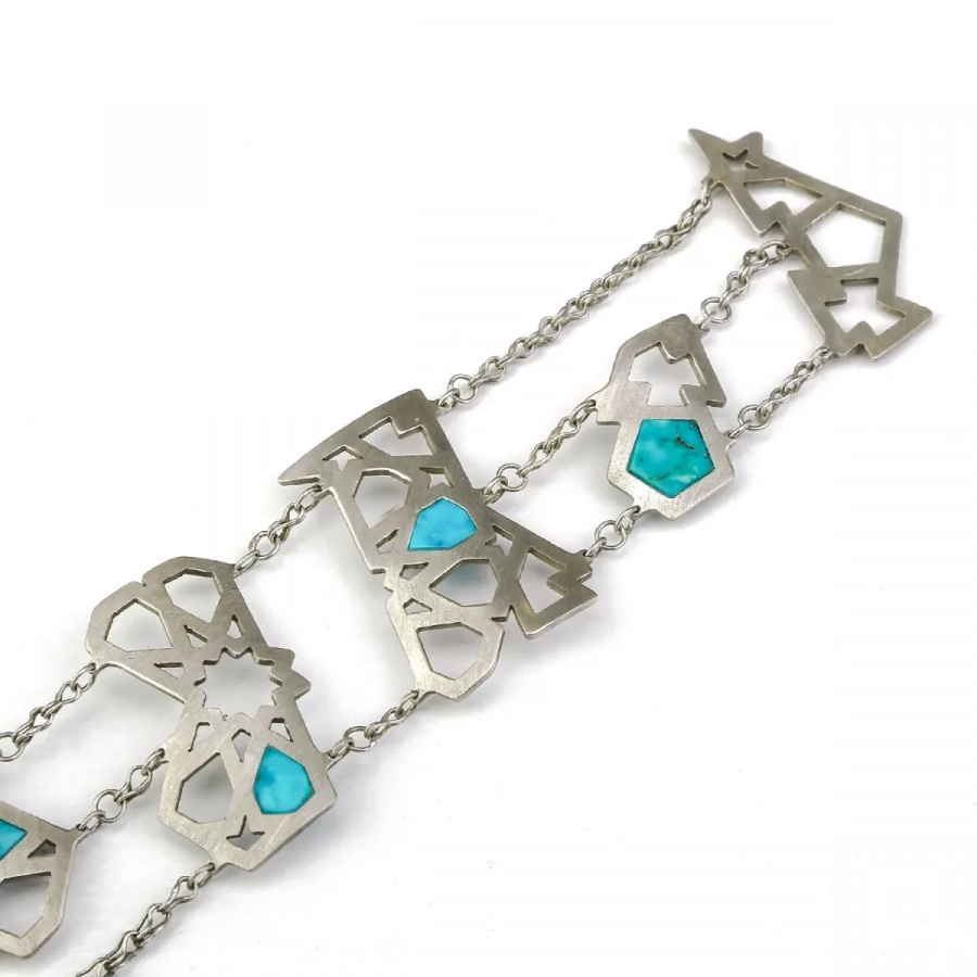 Hand Crafted Luxury Statement Eslimi Inspired Silver Bracelet With Turquoise