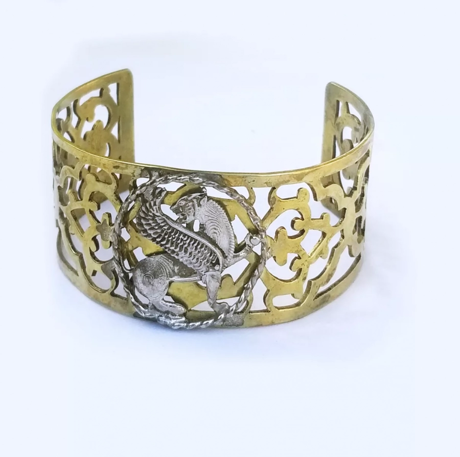 Handmade Silver Cuff Depicting A Persian Griffin 