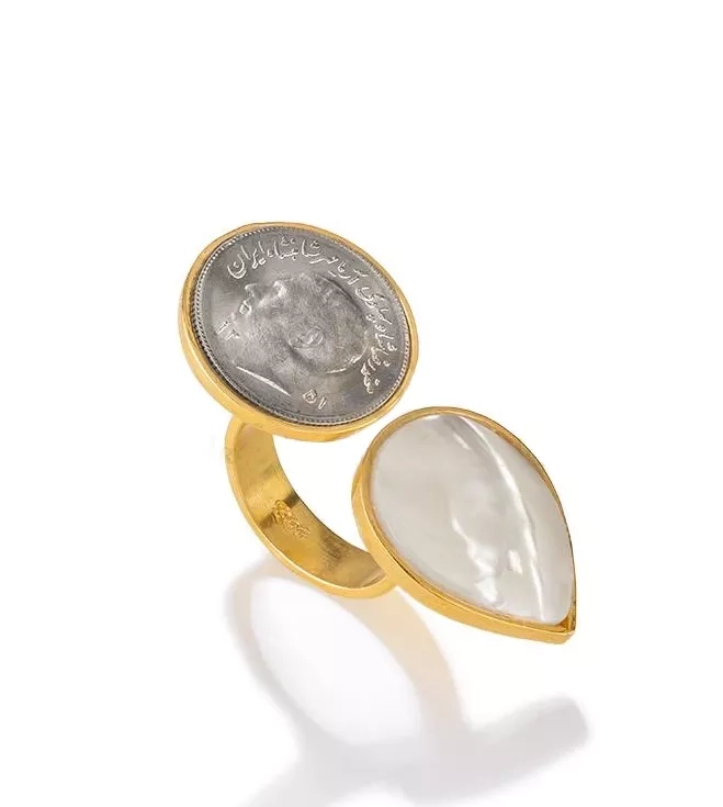 Vintage Pahlavi Coin Ring With Shell
