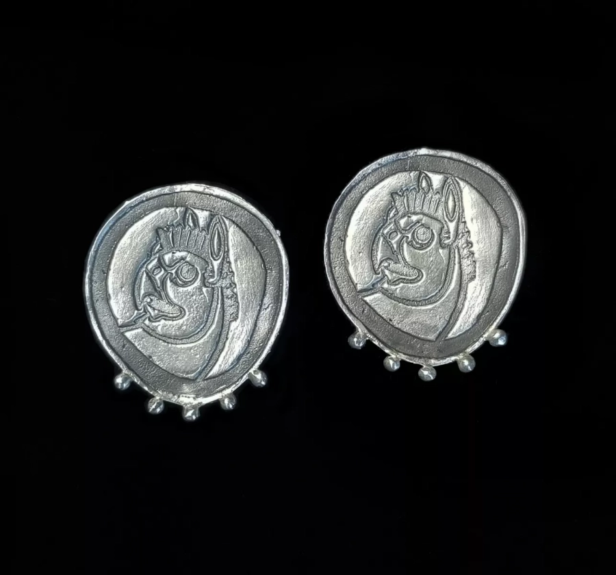 Silver Round Earrings With An Ancient Persian Motif