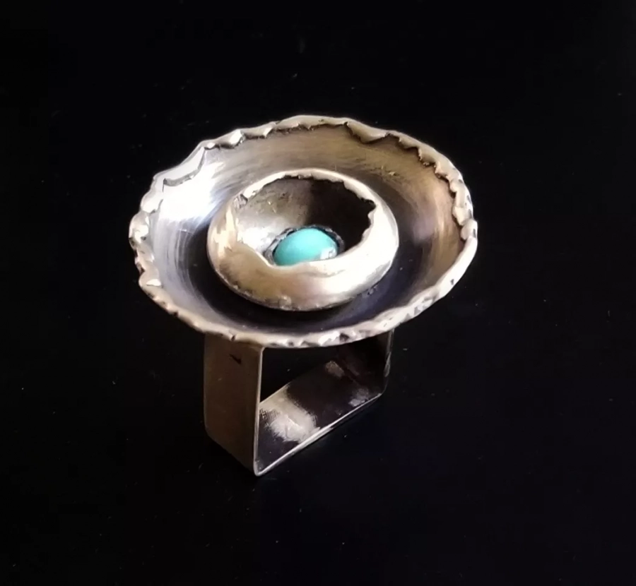 Large Round Silver Ring Special Neishapur Turquoise 