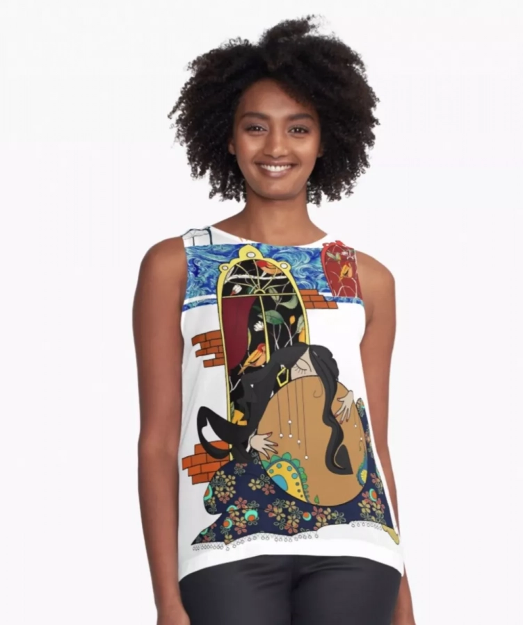 Persian Woman Playing Daf Unique All Over Print Top