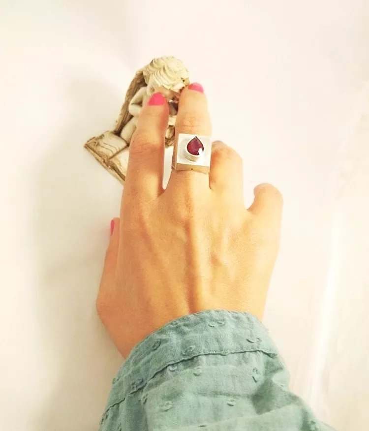 Handmade Silver Ring With Red Ruby Tear Stone