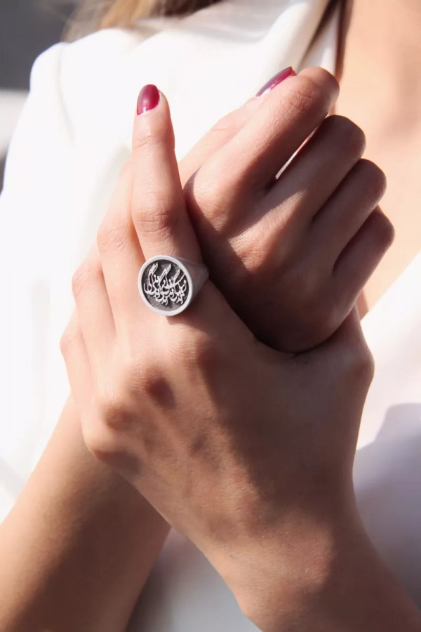 Silver Round Signet Ring, Life is Beautiful, زندگی زیباست