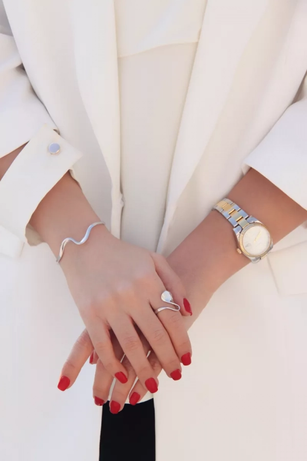 Silver Wave Curvy Minimal Adjustable Ring and Bracelet